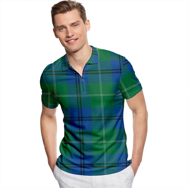 Oliphant Modern Tartan Classic Lapel Zip Short Sleeve Polo