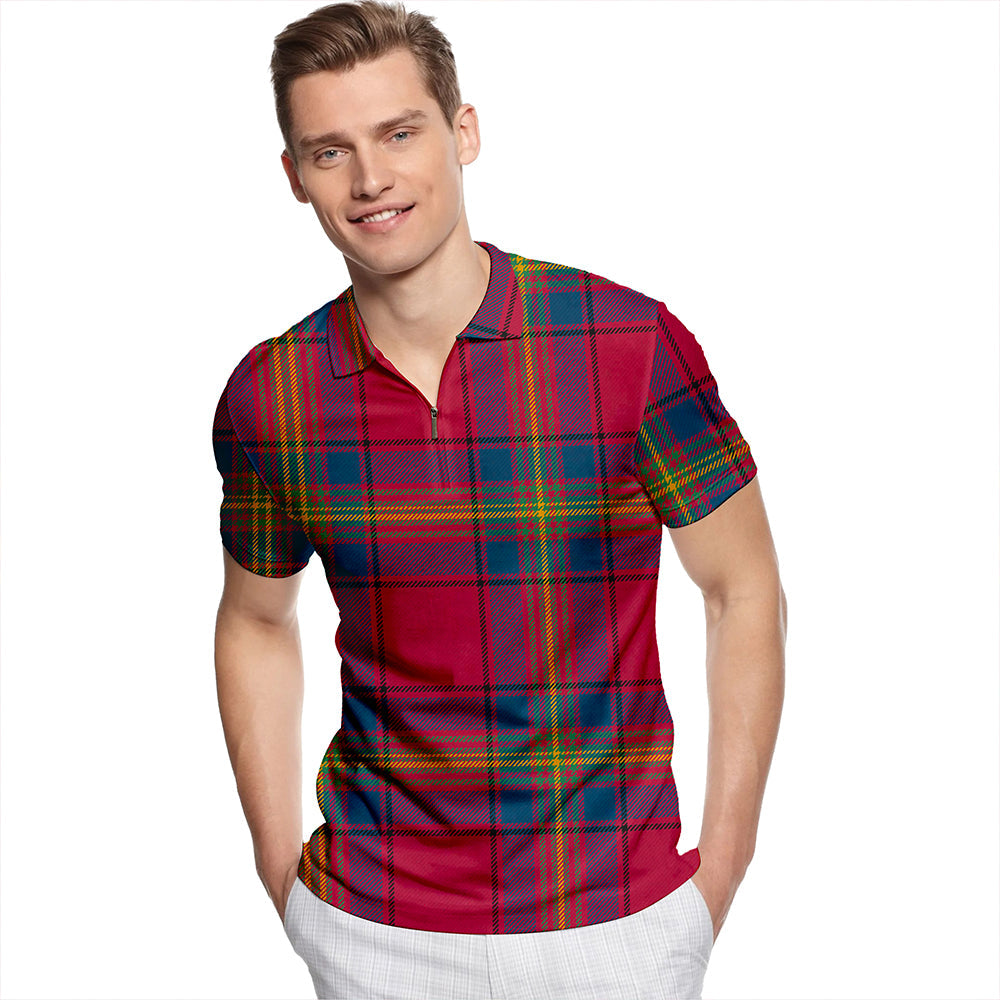 Oliver Modern Tartan Classic Lapel Zip Short Sleeve Polo