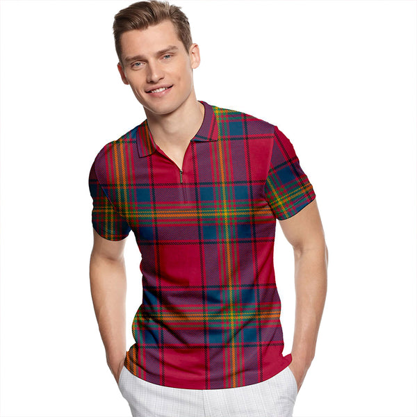 Oliver Modern Tartan Classic Lapel Zip Short Sleeve Polo