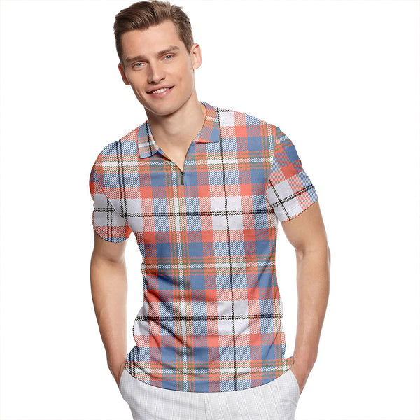 Oliver Pink Dress Weathered Tartan Classic Lapel Zip Short Sleeve Polo