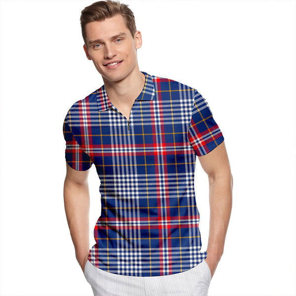 Parker Dress USA Modern Tartan Classic Lapel Zip Short Sleeve Polo