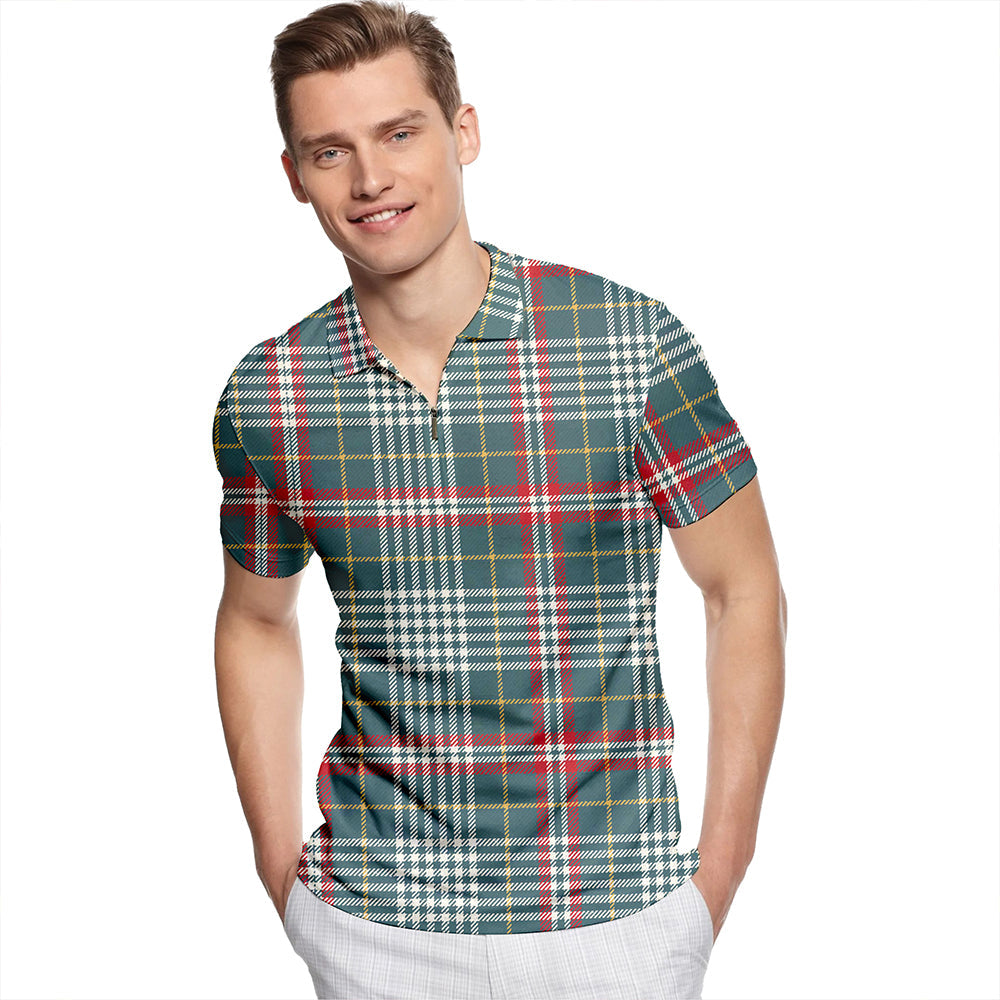 Parker Dress USA Weathered Tartan Classic Lapel Zip Short Sleeve Polo