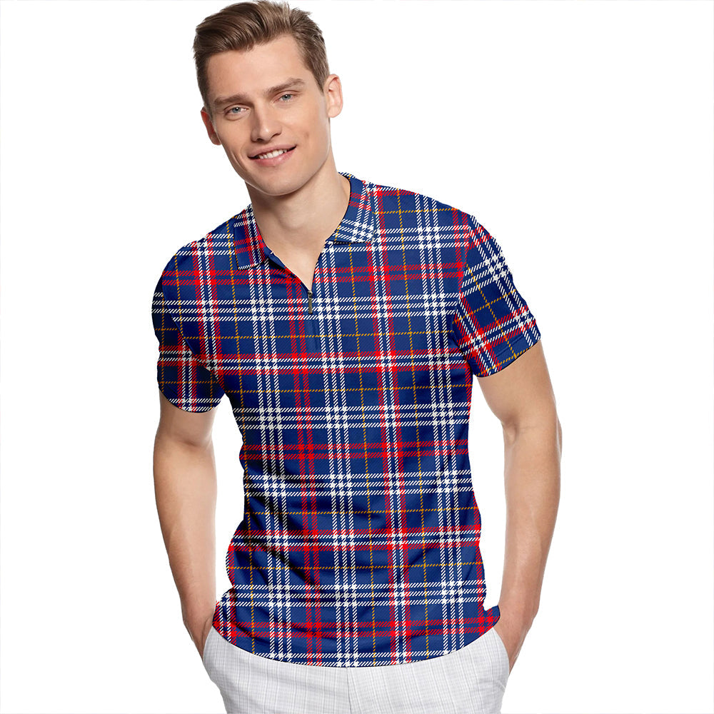 Parker USA Modern Tartan Classic Lapel Zip Short Sleeve Polo