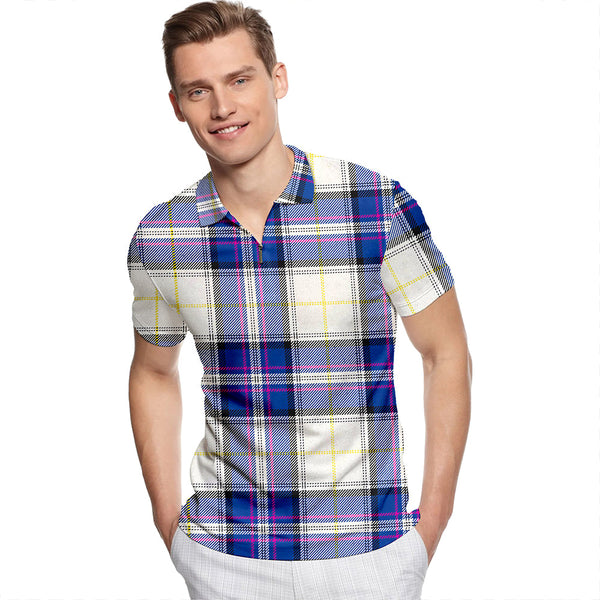 Payne Dress Modern Tartan Classic Lapel Zip Short Sleeve Polo