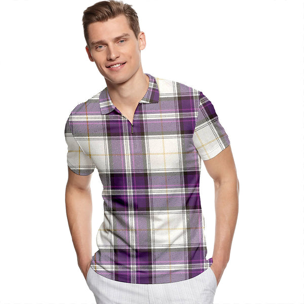 Payne Dress Weathered Tartan Classic Lapel Zip Short Sleeve Polo