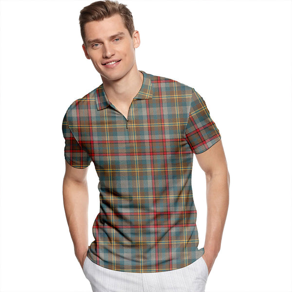 Penman Weathered Tartan Classic Lapel Zip Short Sleeve Polo