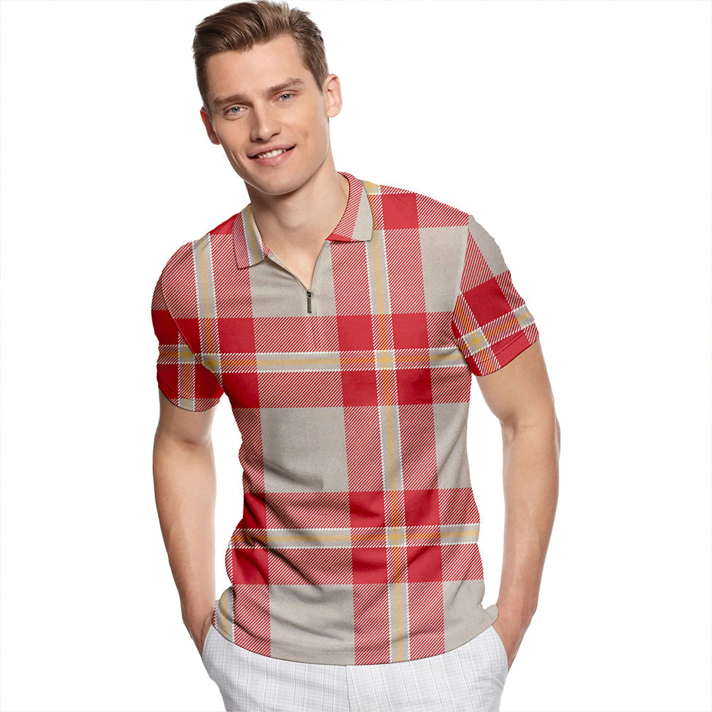 Perry Arisaid Weathered Tartan Classic Lapel Zip Short Sleeve Polo