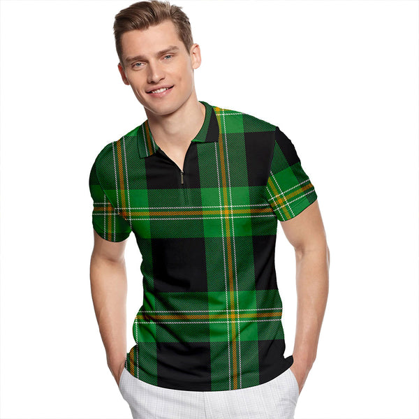 Perry Hunting Ancient Tartan Classic Lapel Zip Short Sleeve Polo