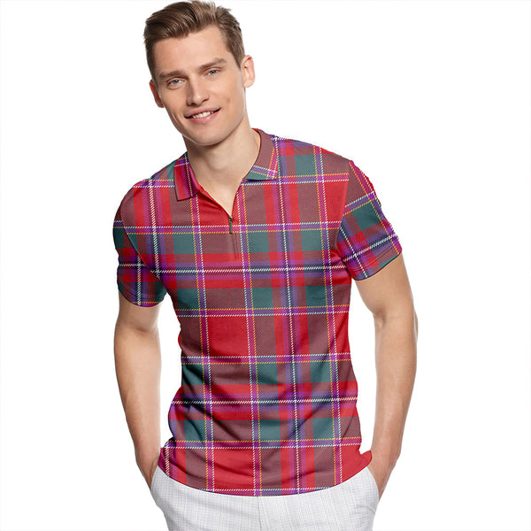 Perthshire Weathered Tartan Classic Lapel Zip Short Sleeve Polo