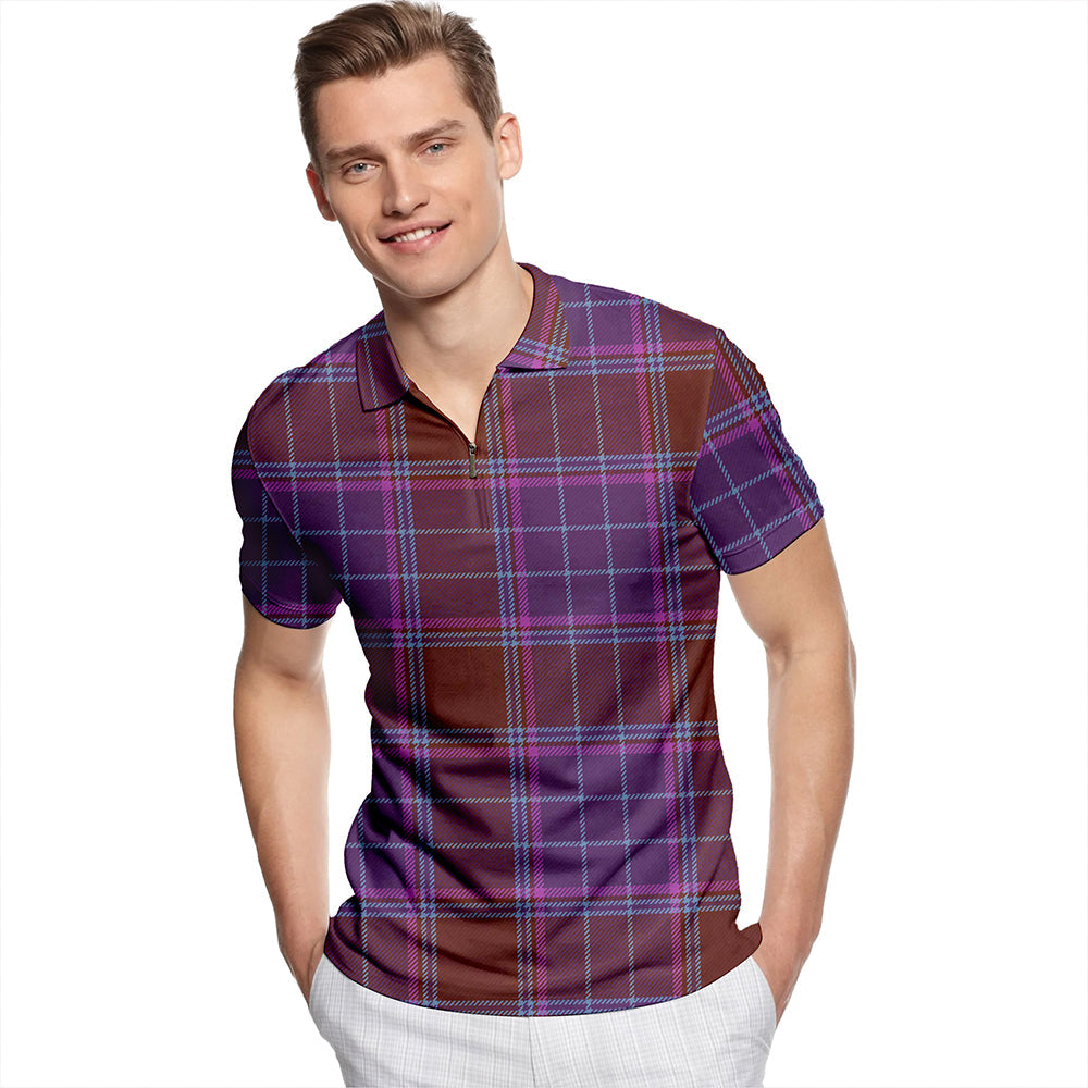 Phillips Weathered Tartan Classic Lapel Zip Short Sleeve Polo