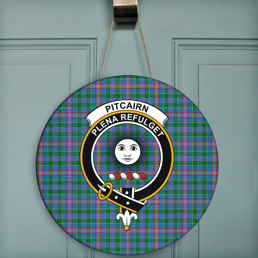 Pitcairn Hunting Tartan Classic Crest Round Wooden Sign