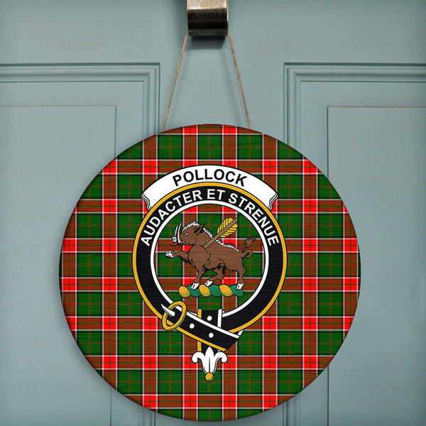 Pollock Modern Tartan Classic Crest Round Wooden Sign