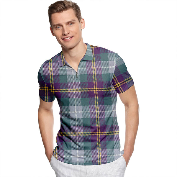 Porteous Weathered Tartan Classic Lapel Zip Short Sleeve Polo