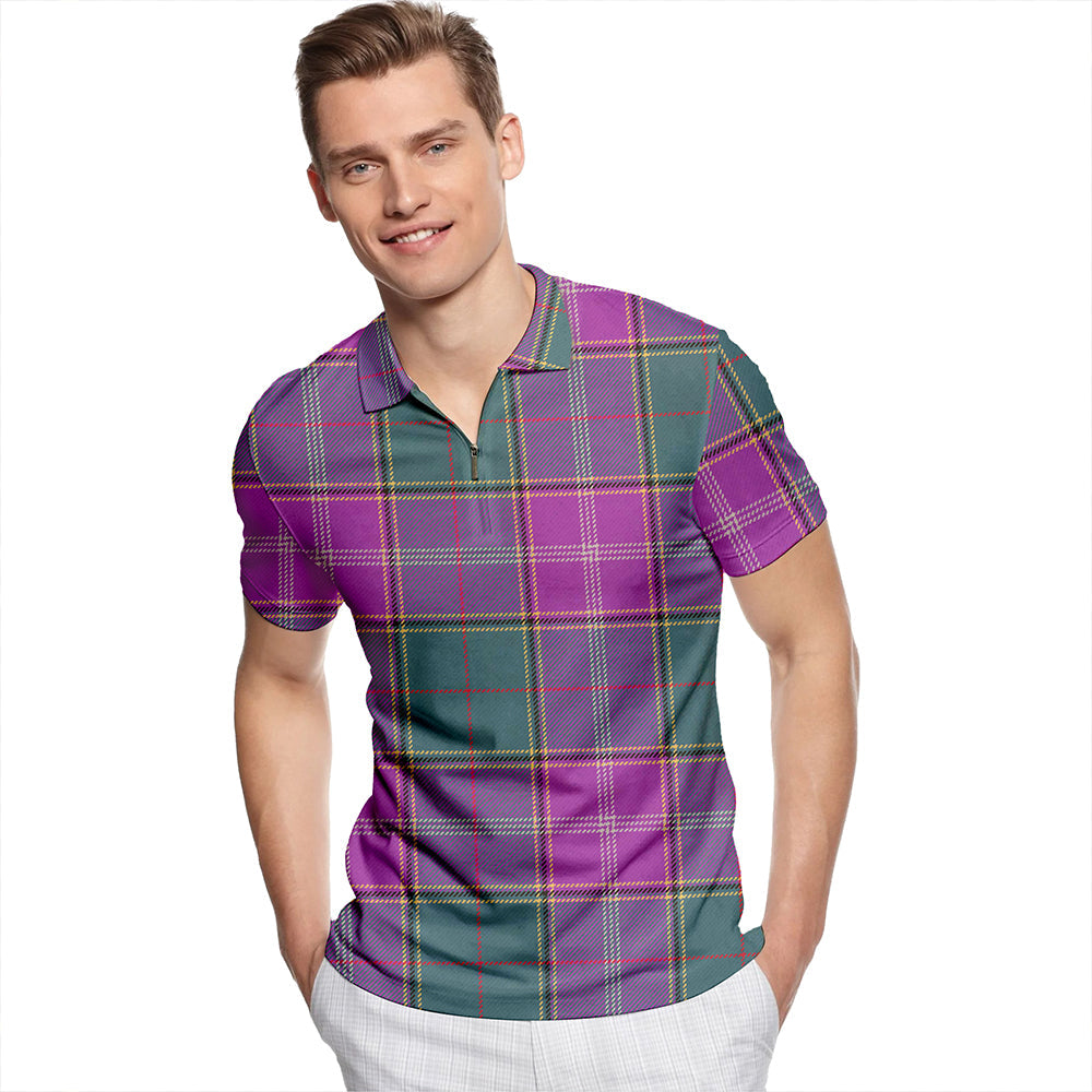 Pringle Weathered Tartan Classic Lapel Zip Short Sleeve Polo