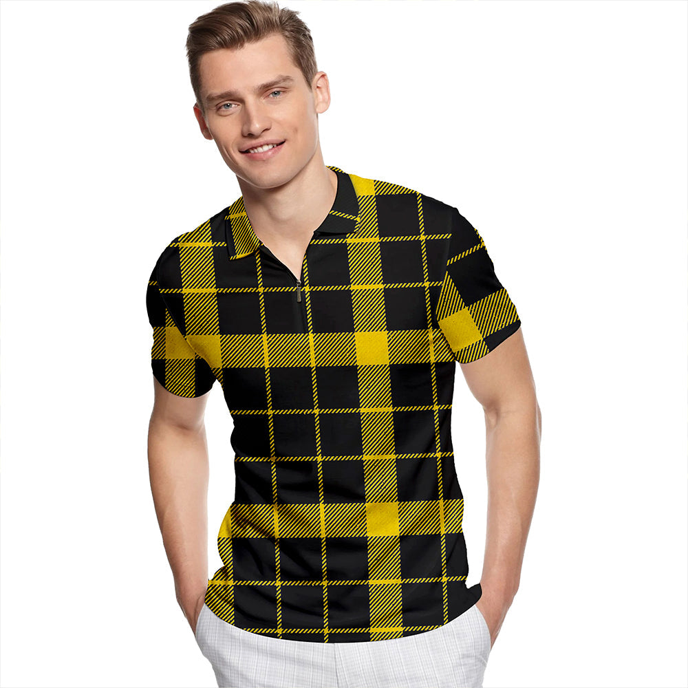 Raeburn Modern Tartan Classic Lapel Zip Short Sleeve Polo