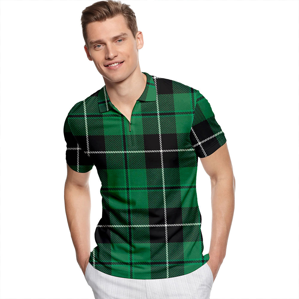 Raeside Modern Tartan Classic Lapel Zip Short Sleeve Polo