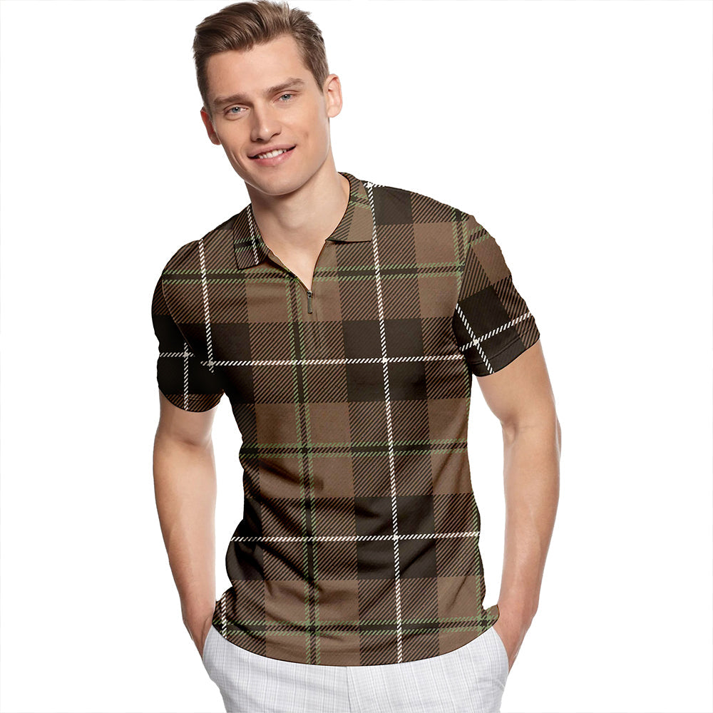 Raeside Weathered Tartan Classic Lapel Zip Short Sleeve Polo