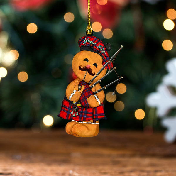 Rait Clan Badge Tartan Wood Acrylic Ornament Gingerbread Bagpipe Personalized