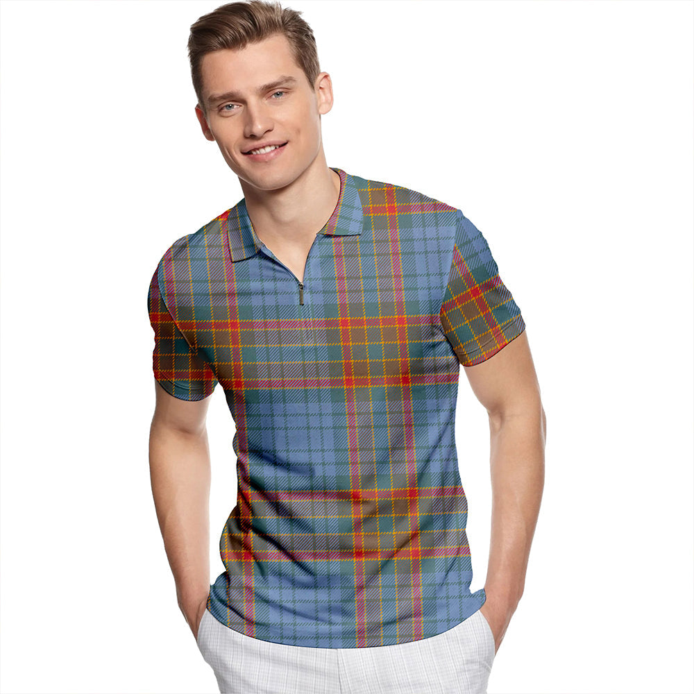 Ralston UK Weathered Tartan Classic Lapel Zip Short Sleeve Polo