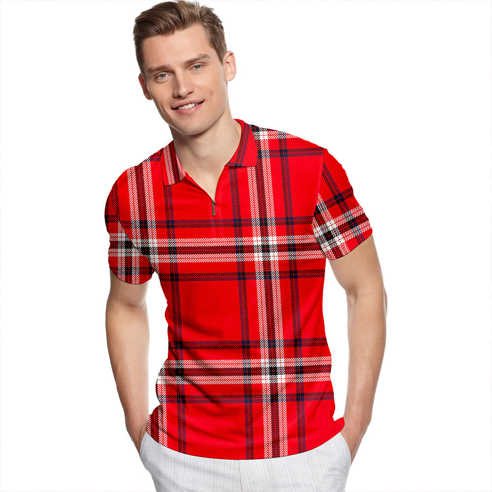 Ramsay Angus & Mearns Modern Tartan Classic Lapel Zip Short Sleeve Polo