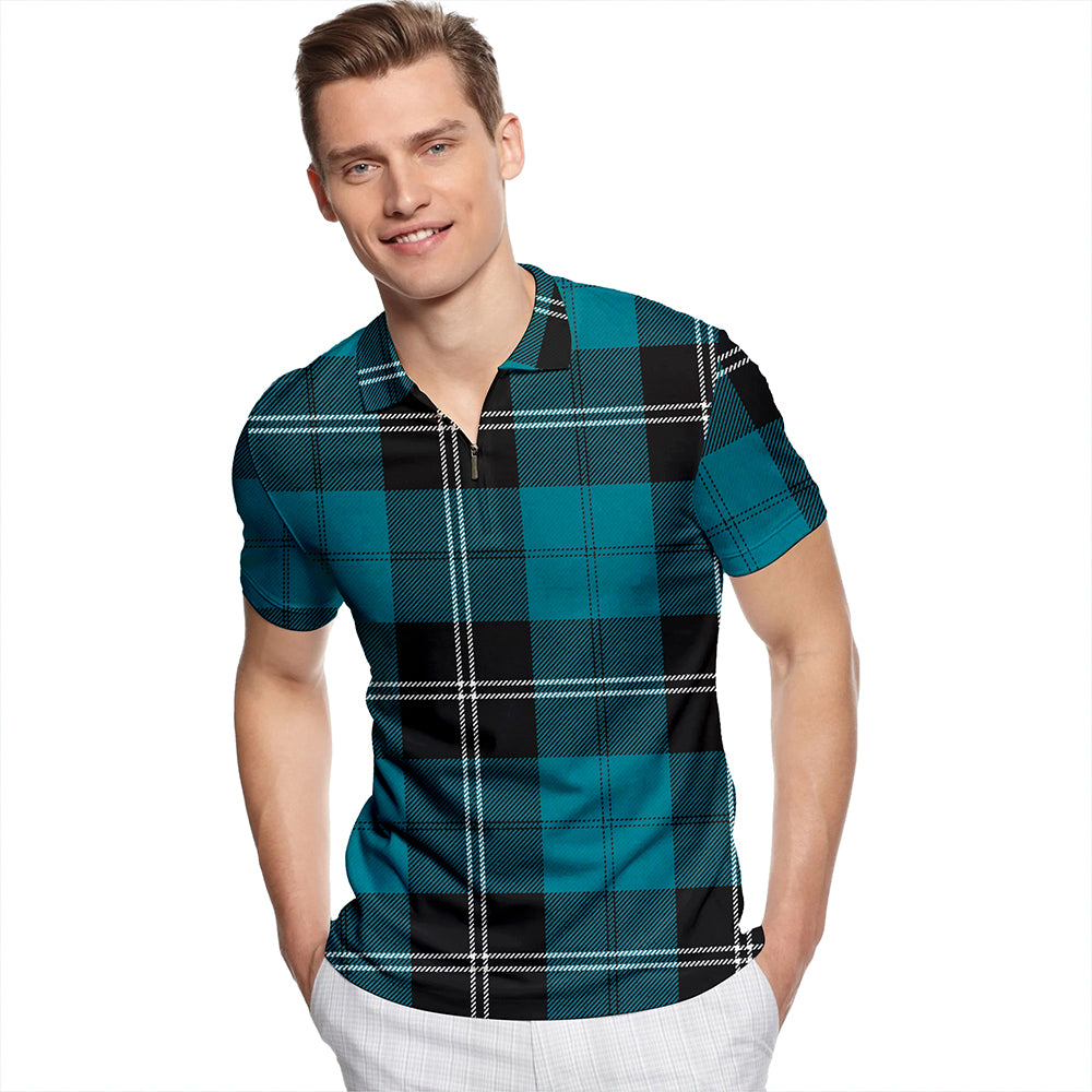 Ramsay Blue Ancient Tartan Classic Lapel Zip Short Sleeve Polo