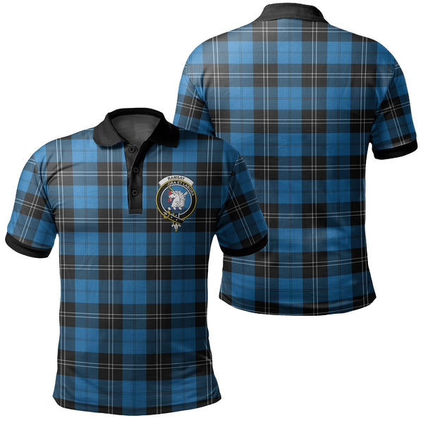 Ramsay Blue Ancient Tartan Crest Polo Shirt Black Neck 2 Style