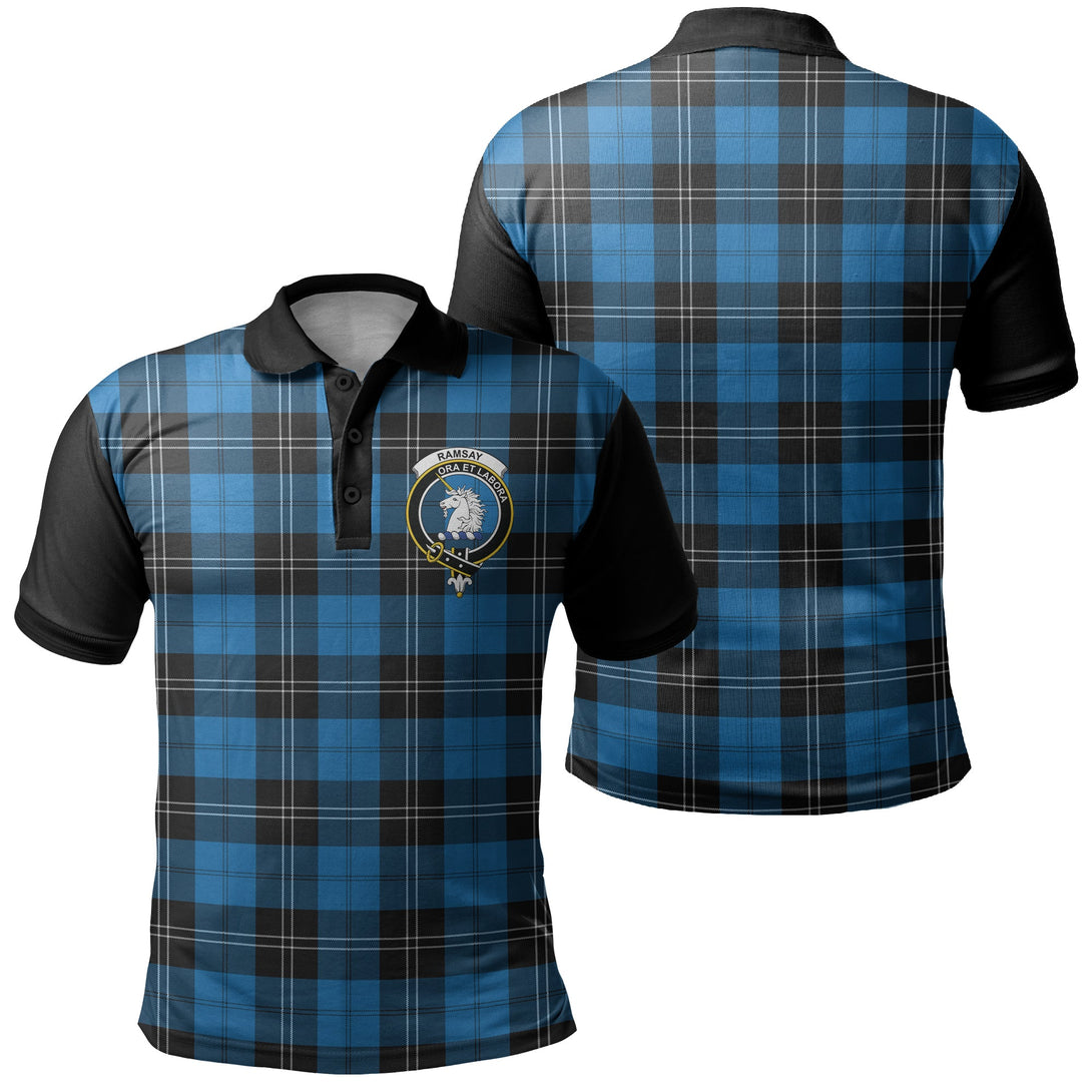 Ramsay Blue Ancient Tartan Crest Polo Shirt Black Neck 1 Style