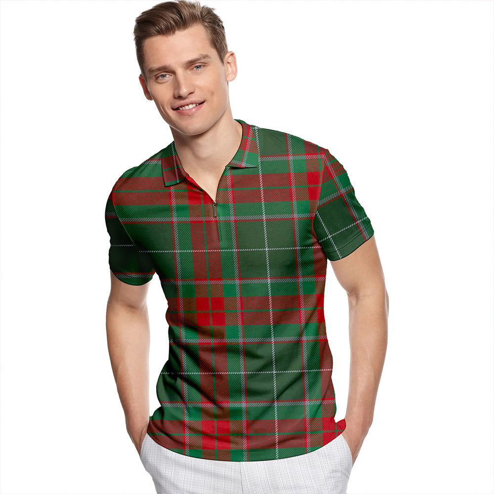 Ramsay Green Modern Tartan Classic Lapel Zip Short Sleeve Polo