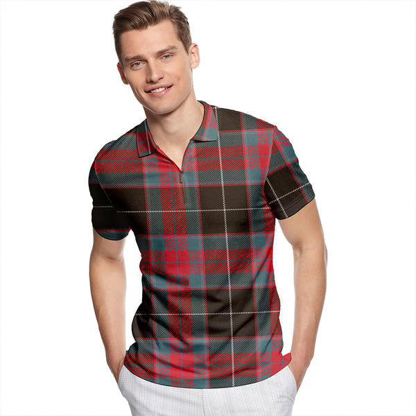 Ramsay Green Weathered Tartan Classic Lapel Zip Short Sleeve Polo