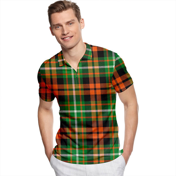 Ramsay Orange Ancient Tartan Classic Lapel Zip Short Sleeve Polo