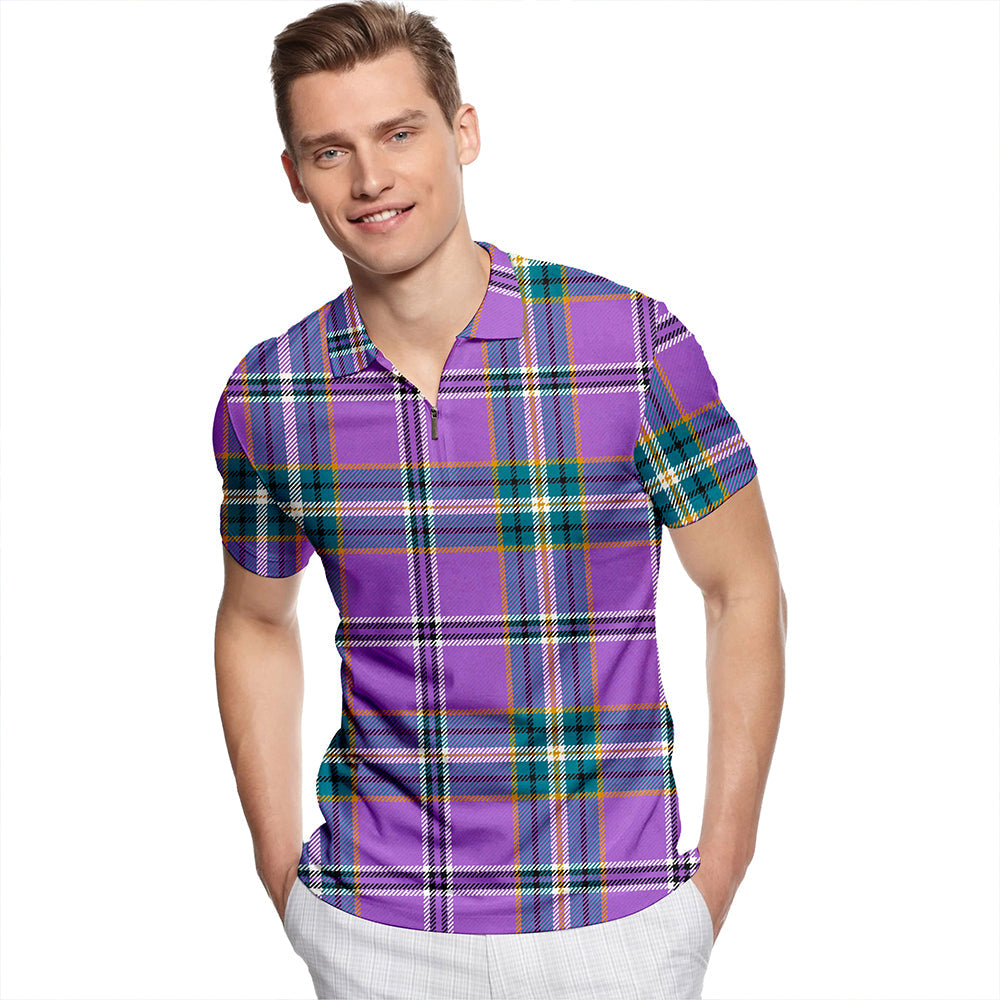 Regan Ancient Tartan Classic Lapel Zip Short Sleeve Polo