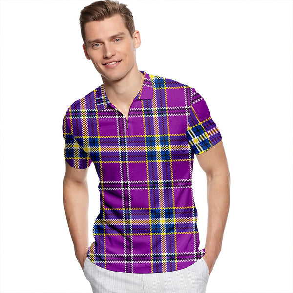 Regan Modern Tartan Classic Lapel Zip Short Sleeve Polo