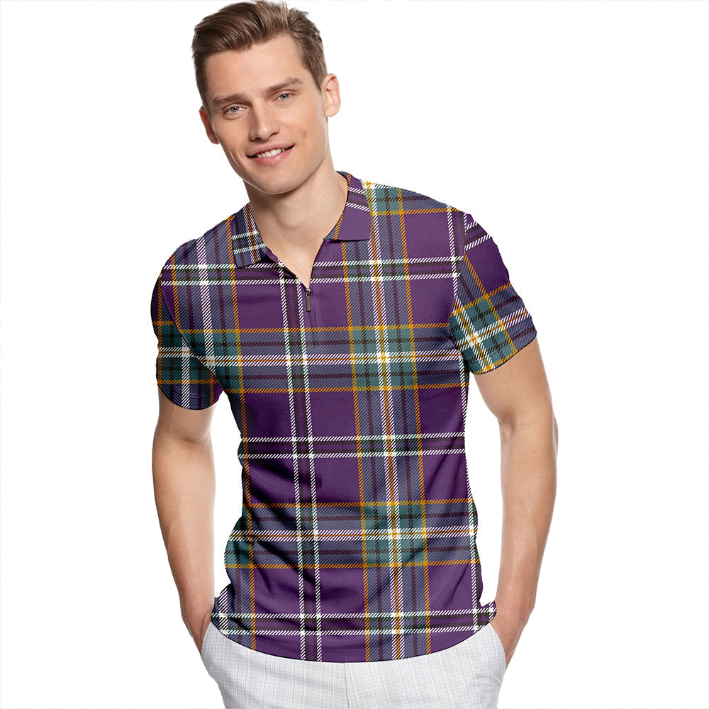 Regan Weathered Tartan Classic Lapel Zip Short Sleeve Polo