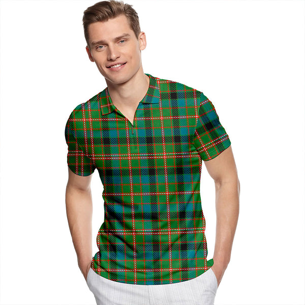 Reid Green Ancient Tartan Classic Lapel Zip Short Sleeve Polo