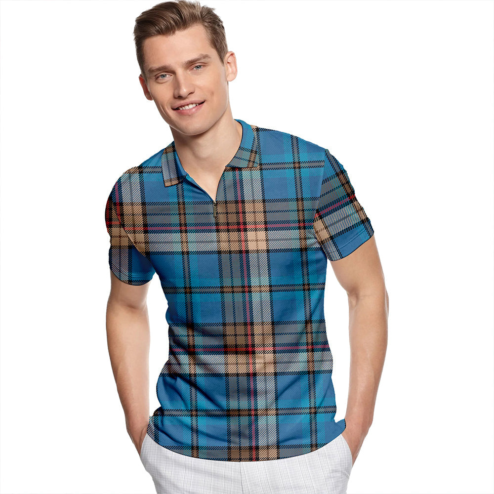 Renton Ancient Tartan Classic Lapel Zip Short Sleeve Polo