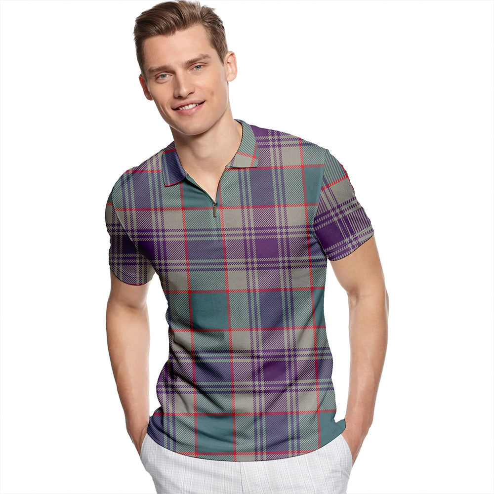 Riddoch Weathered Tartan Classic Lapel Zip Short Sleeve Polo