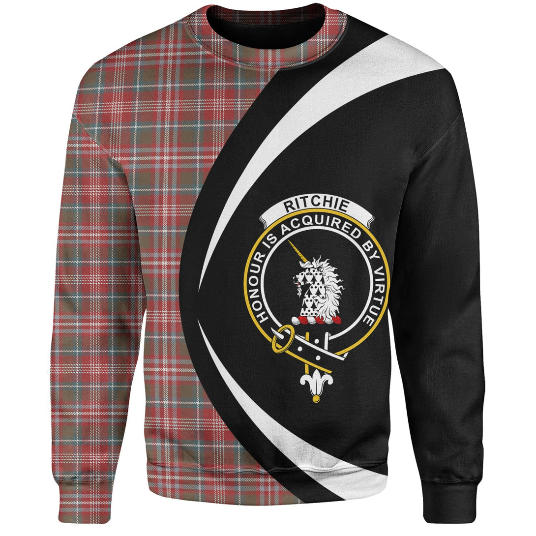 Ritchie Weathered Clan Badge Tartan Sweatshirt Circle Style Personalized