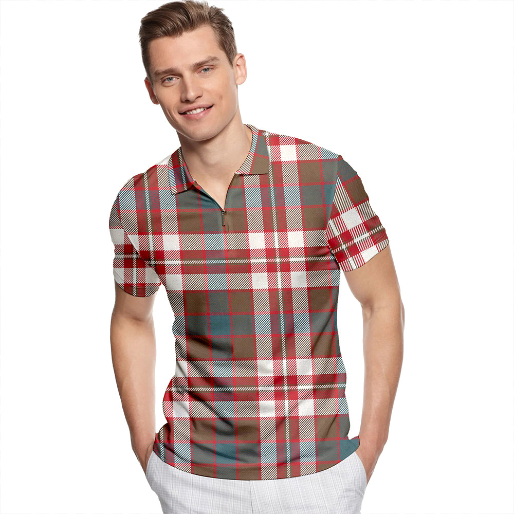 Robertson Dress Weathered Tartan Classic Lapel Zip Short Sleeve Polo