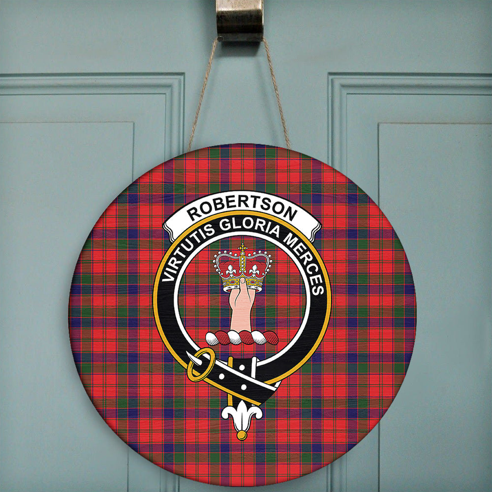 Robertson Modern Tartan Classic Crest Round Wooden Sign