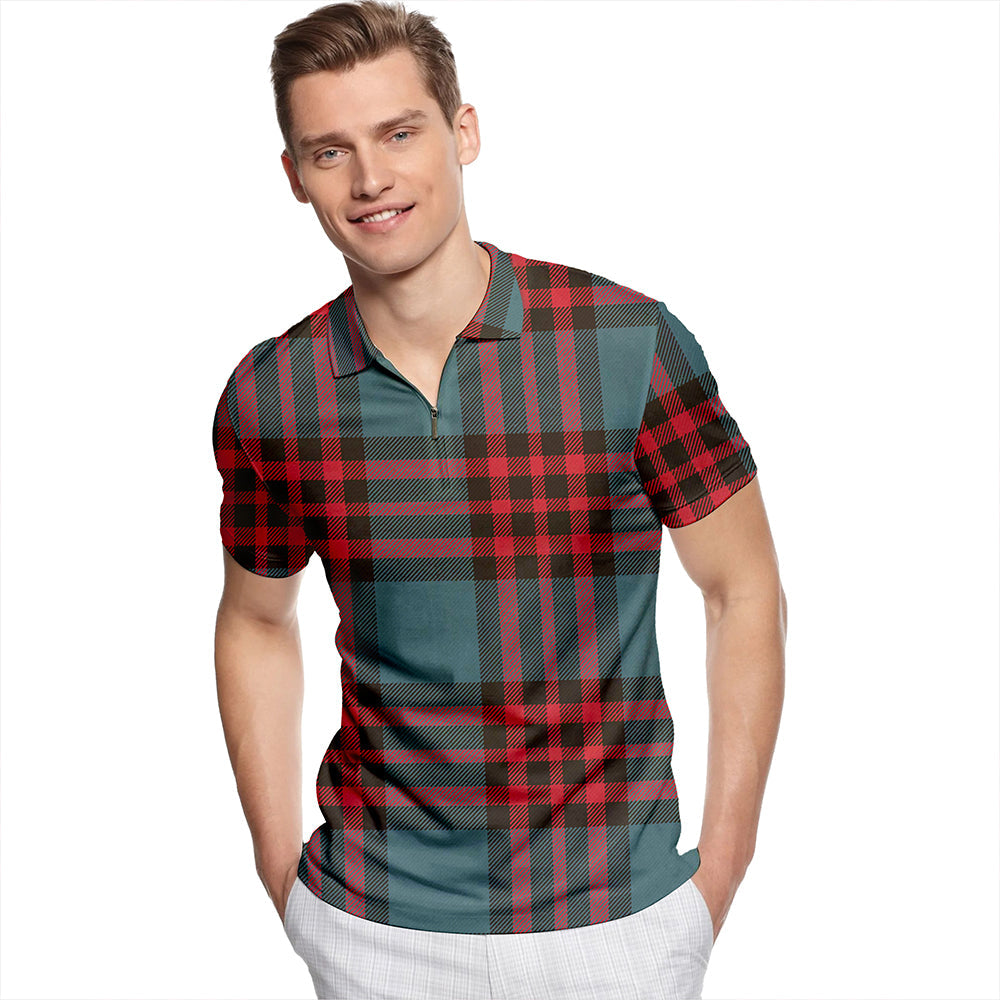 Romsdal Norway Weathered Tartan Classic Lapel Zip Short Sleeve Polo