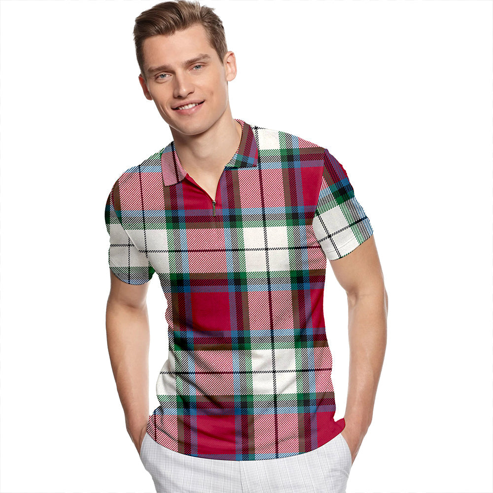 Rose Dress Modern Tartan Classic Lapel Zip Short Sleeve Polo