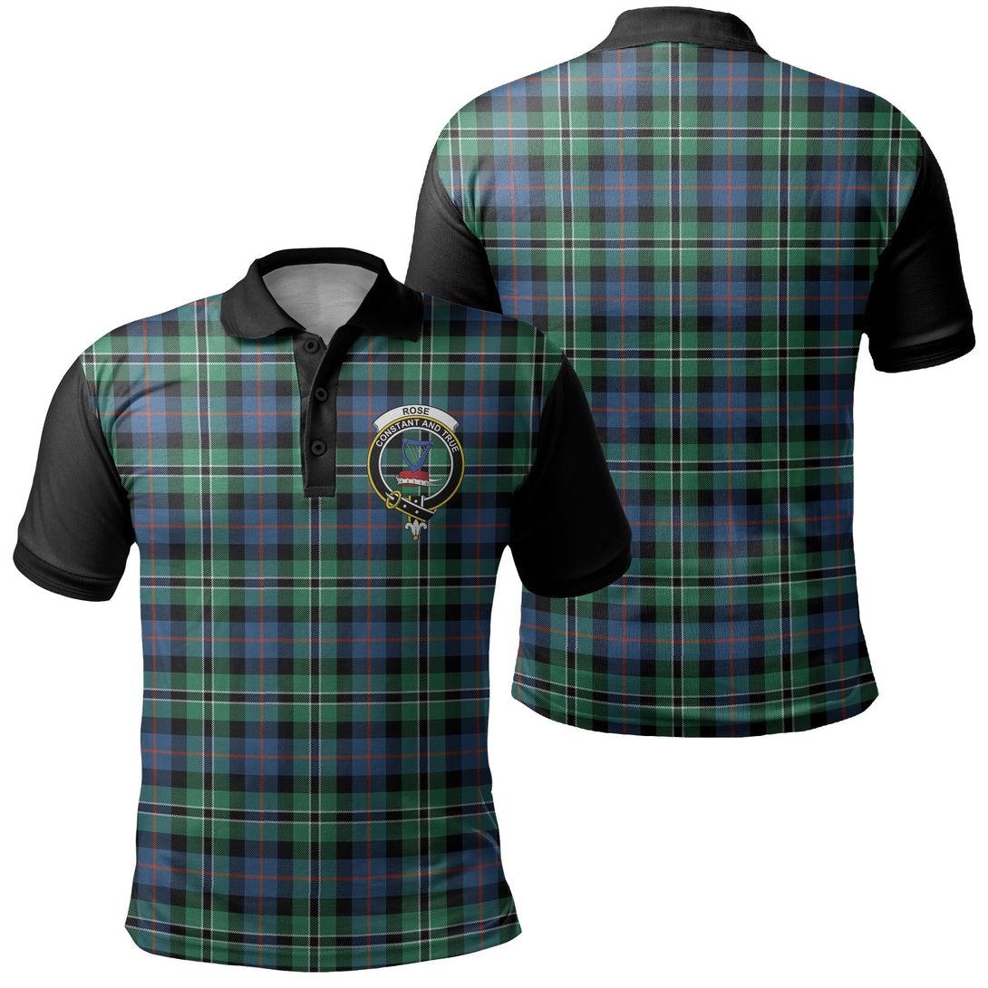 Rose Hunting Ancient Tartan Crest Polo Shirt Black Neck 1 Style