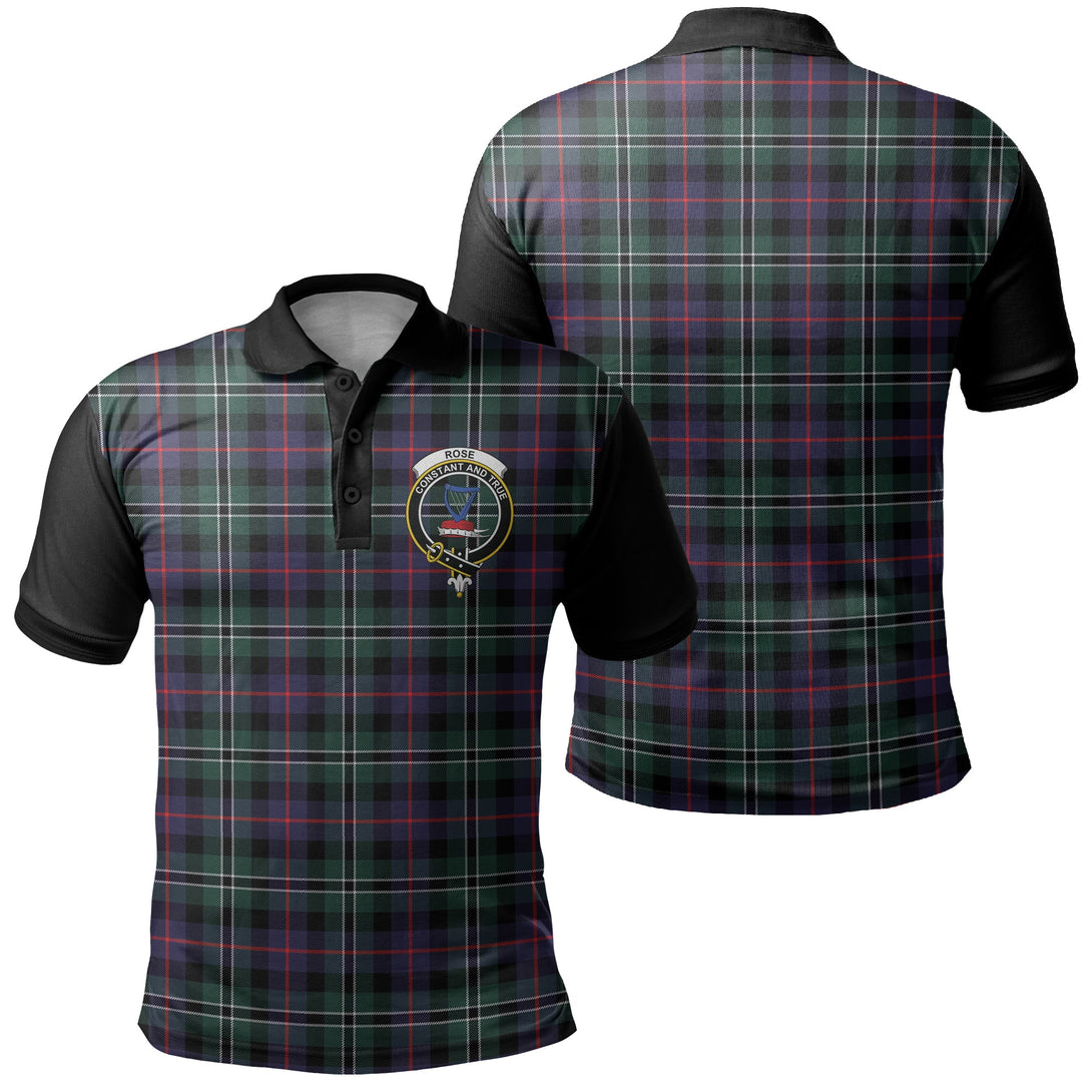 Rose Hunting Modern Tartan Crest Polo Shirt Black Neck 1 Style