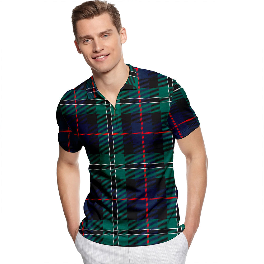 Rose Hunting Modern Tartan Classic Lapel Zip Short Sleeve Polo