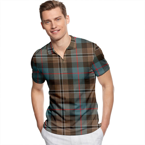 Rose Hunting Weathered Tartan Classic Lapel Zip Short Sleeve Polo