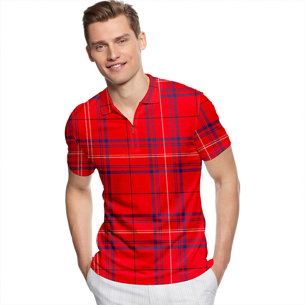 Rose of Kilravock Modern Tartan Classic Lapel Zip Short Sleeve Polo