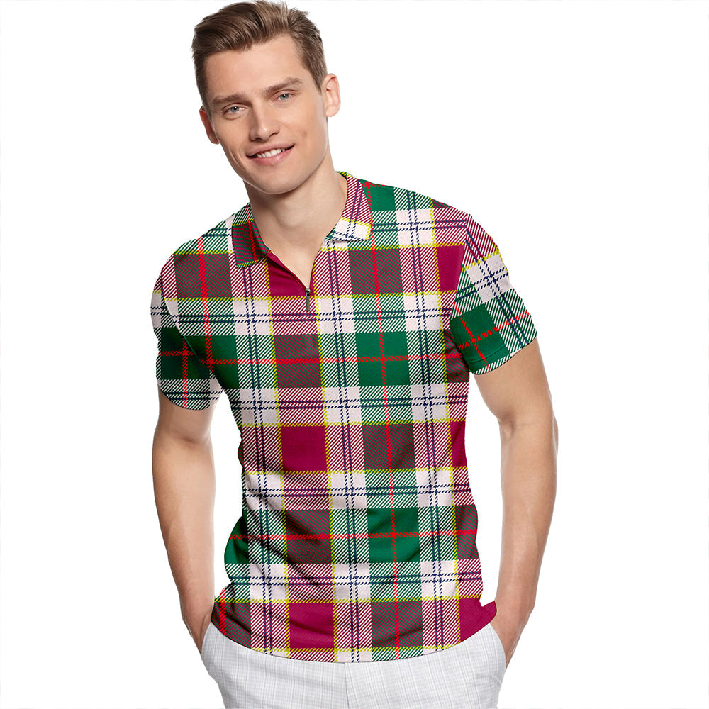 Rosevear Modern Tartan Classic Lapel Zip Short Sleeve Polo