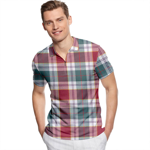 Rosevear Weathered Tartan Classic Lapel Zip Short Sleeve Polo