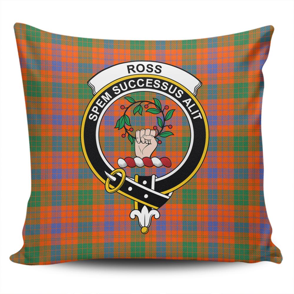 Ross Ancient Tartan Classic Crest Pillow Cover