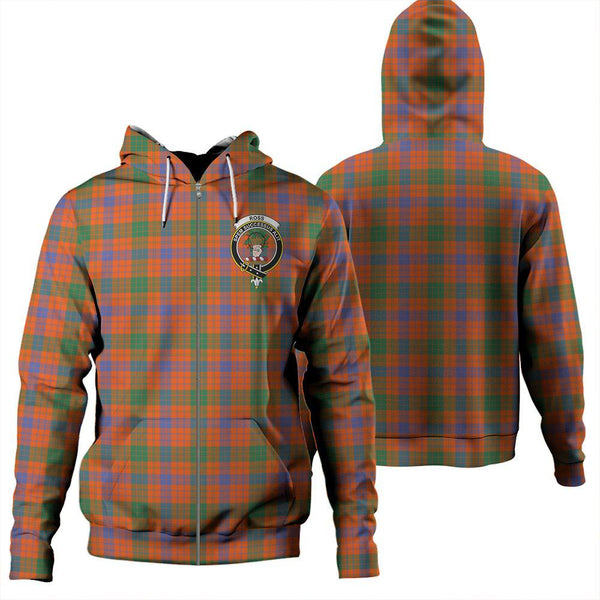 Ross Ancient Tartan Classic Crest Zipper Hoodie